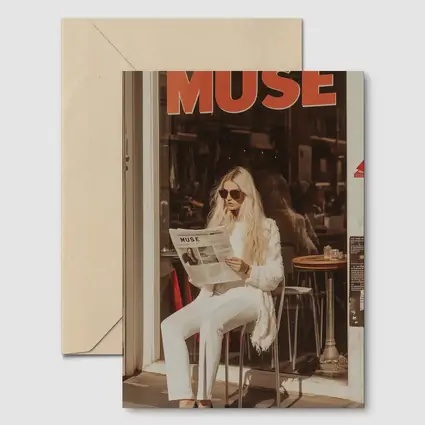 Blonde Woman Reading Newspaper Cafe Street