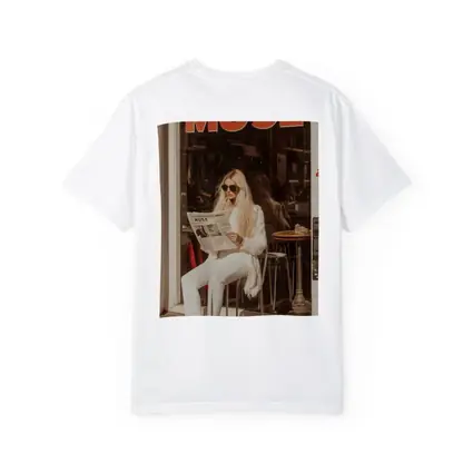 Blonde Woman Reading Newspaper Cafe Street