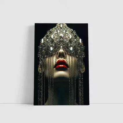 Woman Crystal Crown Red Lips Dark Background