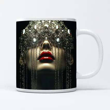 Woman Crystal Crown Red Lips Dark Background