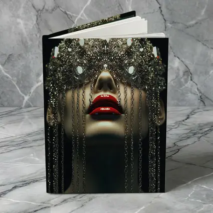 Woman Crystal Crown Red Lips Dark Background
