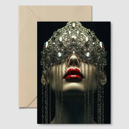 Woman Crystal Crown Red Lips Dark Background