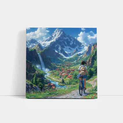 Anime Girl Cycling Mountain Valley Landscape