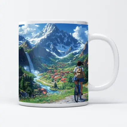 Anime Girl Cycling Mountain Valley Landscape