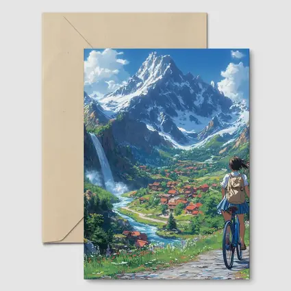 Anime Girl Cycling Mountain Valley Landscape