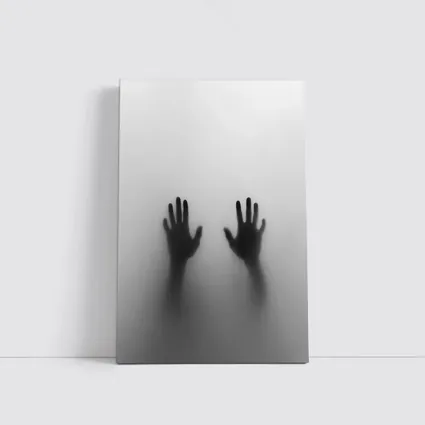 Two Shadowy Hands Pressing Through Fog
