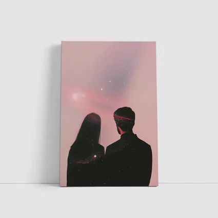 Couple Silhouette Under Pink Cosmic Sky