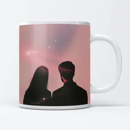 Couple Silhouette Under Pink Cosmic Sky