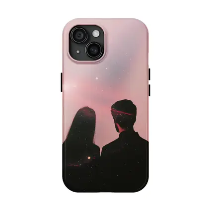 Couple Silhouette Under Pink Cosmic Sky