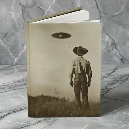 Cowboy Watching UFO Vintage Sepia Field