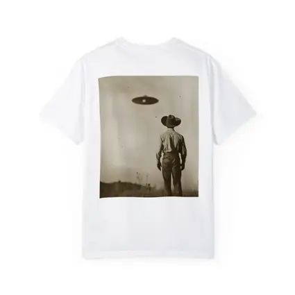 Cowboy Watching UFO Vintage Sepia Field