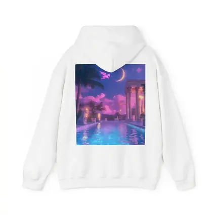 Pink Pegasus Greek Temple Pool Night Sky