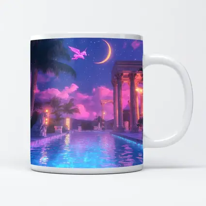 Pink Pegasus Greek Temple Pool Night Sky