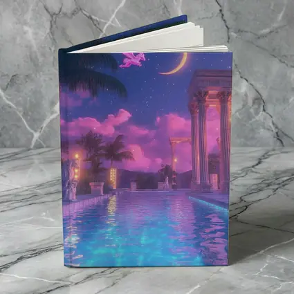 Pink Pegasus Greek Temple Pool Night Sky