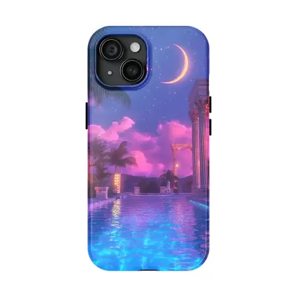 Pink Pegasus Greek Temple Pool Night Sky