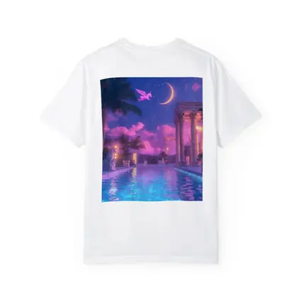 Pink Pegasus Greek Temple Pool Night Sky