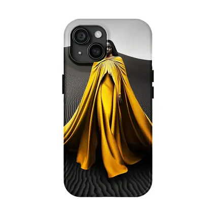 Woman in Golden Cape Black Sand Dunes