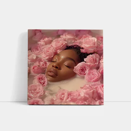 Woman Relaxing in Rose Milk Bath