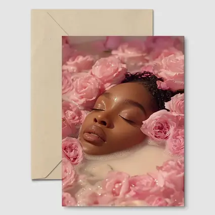 Woman Relaxing in Rose Milk Bath