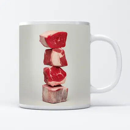 Stacked Raw Beef Cuts Gray Background