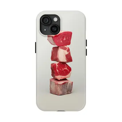 Stacked Raw Beef Cuts Gray Background