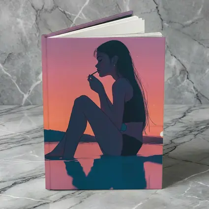 Anime Girl Sitting at Sunset Beach