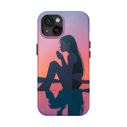 Anime Girl Sitting at Sunset Beach