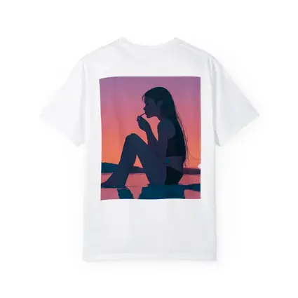Anime Girl Sitting at Sunset Beach