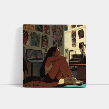 Anime Girl Sitting Alone Retro Room