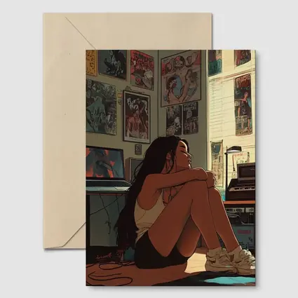 Anime Girl Sitting Alone Retro Room