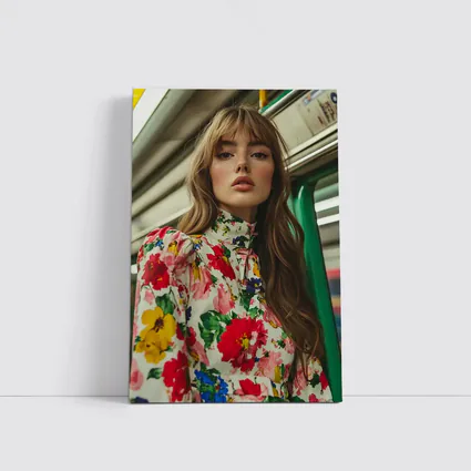 Floral Dress Woman on Subway Train