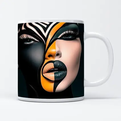 Bold Geometric Face Art Black Orange