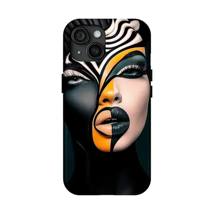 Bold Geometric Face Art Black Orange