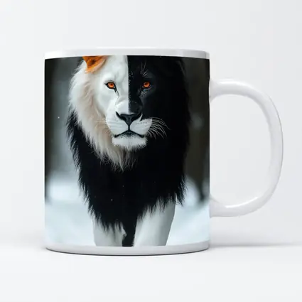 Half Black White Lion Walking In Snow