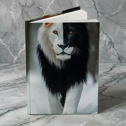 Half Black White Lion Walking In Snow