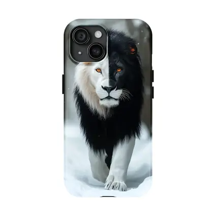 Half Black White Lion Walking In Snow