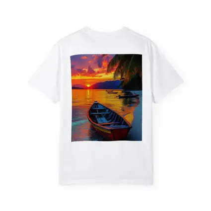 Wooden Boat Tropical Beach Sunset Palm Trees
