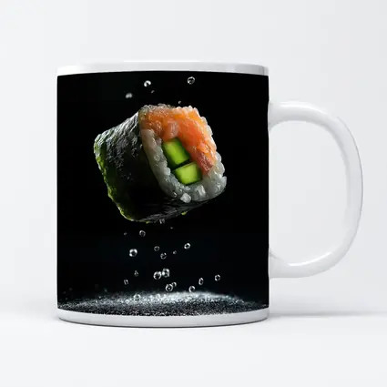 Sushi Roll Flying Over Dark Background