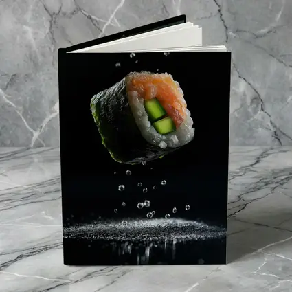 Sushi Roll Flying Over Dark Background