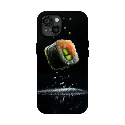 Sushi Roll Flying Over Dark Background