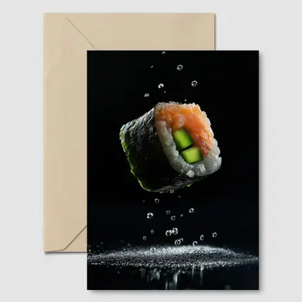 Sushi Roll Flying Over Dark Background
