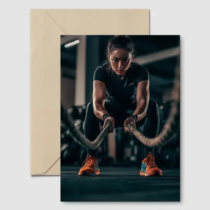 Woman Battle Ropes Intense Gym Workout
