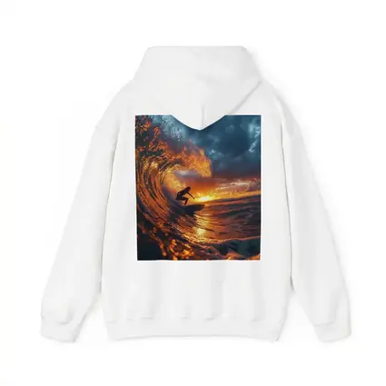 Surfer Riding Wave At Golden Sunset