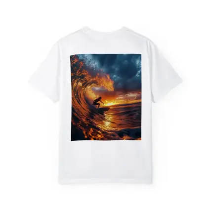 Surfer Riding Wave At Golden Sunset