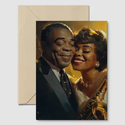 Jazz Couple Saxophone Golden Oil Painting Art