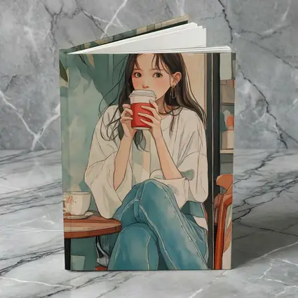 Anime Girl Drinking Coffee Cafe Watercolor