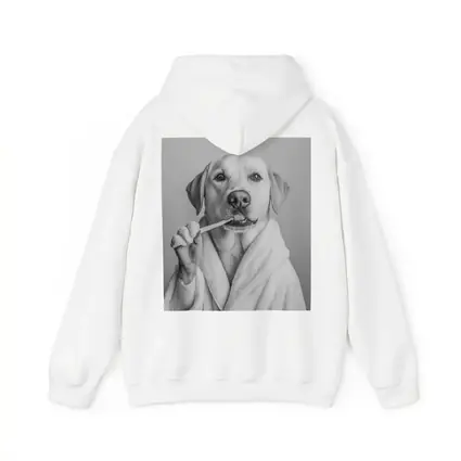Labrador Dog Brushing Teeth Black White