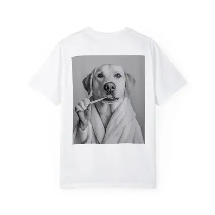 Labrador Dog Brushing Teeth Black White
