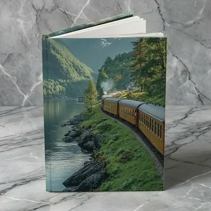 Vintage Train Running Along Mountain Fjord