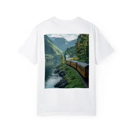 Vintage Train Running Along Mountain Fjord